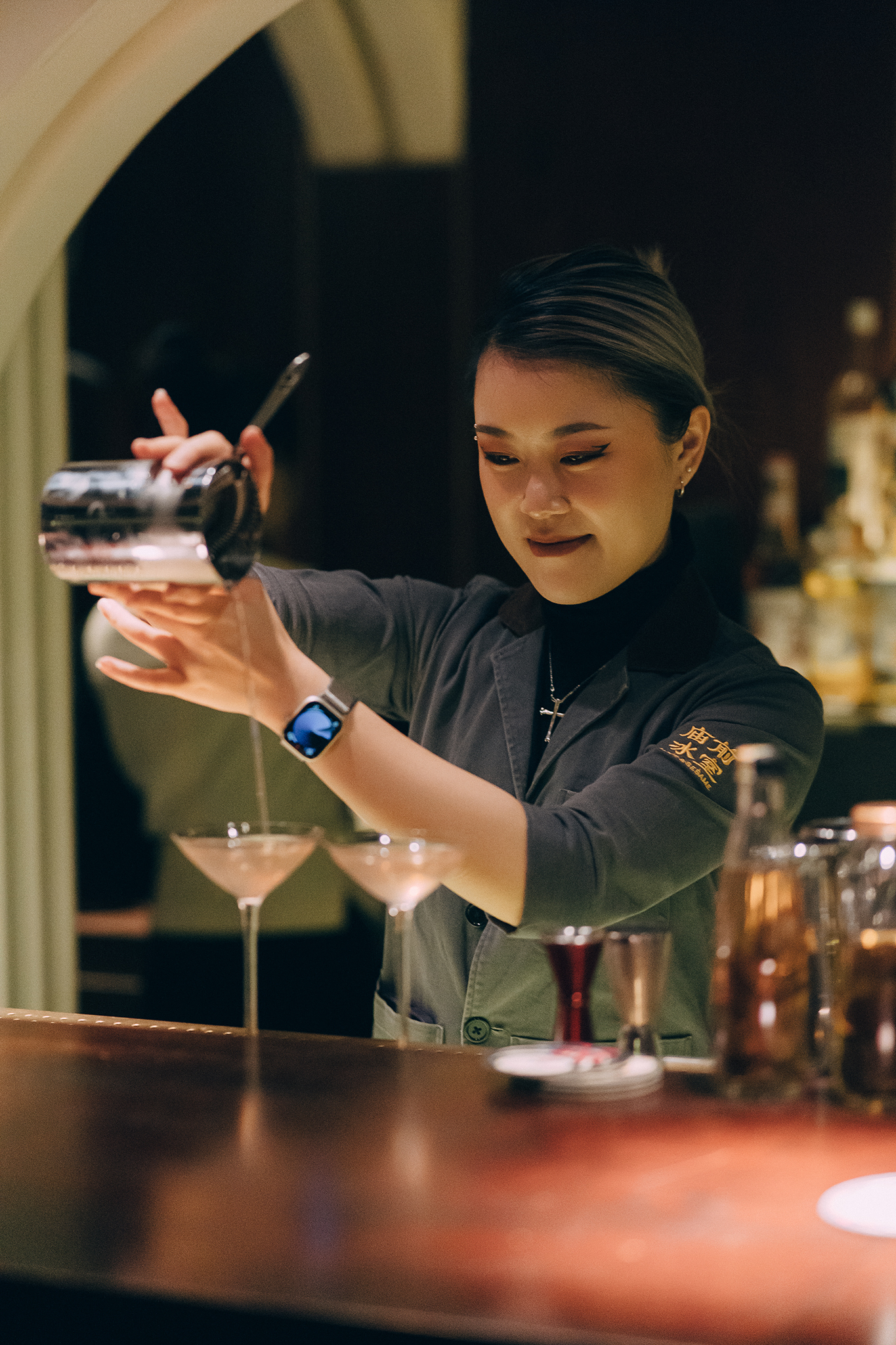 Lola Lau making her Martini inspired by Saigon's Japan Town