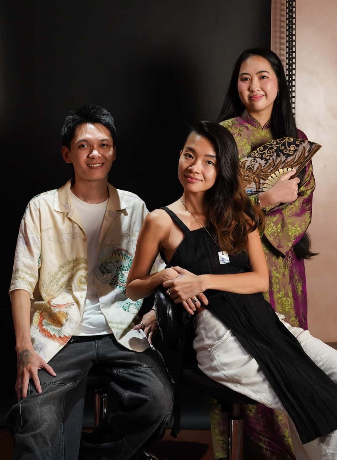 Introducing [from left to right] Bảo, founder of PowxPow, Phi, founder of Th.ink Room, Cá Mú, from Cá Mú Ink Gallery.