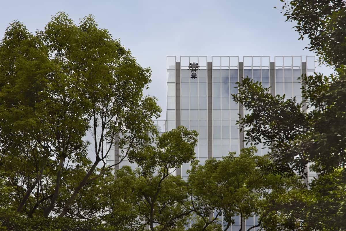 Hotel through the trees.